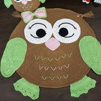 Owl round rug for baby room Owl nursery rug Crochet owl rug Woodland animal decor Baby play mat Kids
