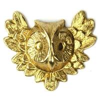 Owl Face and Feathers Stamping 31x27mm - Raw Brass (2) FI287