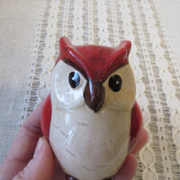 red owl figurine Vintage ceramic owl decorative figurine red and beige home decor mint condition gif