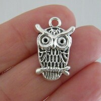12 Owl pendants antique silver tone B291