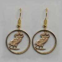 Owl Cut Coin Earrings 1 Dram Athens Athenian Greece