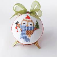 Christmas owl cross stitch ball, Christmas cross stitch ornament, Christmas tree ball, Xmas cross st