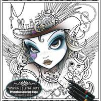 Steampunk Fairy Owl Coloring Page: Gothic Couture Art (Digital Download)