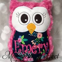 Hot Pink and Navy Floral Print Plush Owl Reading Buddy Pillow, Soft Toy