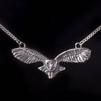 Sterling Silver Barn Owl Necklace: Hand Carved Flying Bird Pendant