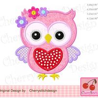 Sweet Owl, Flower owl, Owl with heart Machine Embroidery Applique VTD65