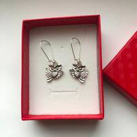 Owl Earrings with Silver Plated Kidney Ear Wires Small Silver Plated Owl Charms Two sided Owls Happy