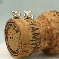 Handmade Owl Earrings: Sterling Silver or Gold Woodland Animal Studs