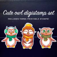Cute owls digital stamp set/Digistamp animal set/Adorable printable digistamp set/Christmas printabl