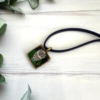 Handmade Owl Mosaic Pendant, Vegan Leather Necklace