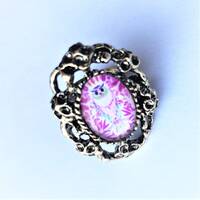 Pink Owl Adjustable Ring Smart Night Bird Antiqued Goldtone Gothic Style Settings Owl Cabochon Pink 