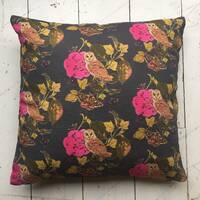 Organic cotton, Barn Owl and Camellia cushion cover and pad.