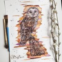 Original watercolour barn owl painting, owl lover gift, rustic barn decor, woodland animals, wildlif