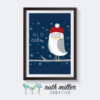 All is Calm Owl Art Print, Wall Art, Printable, Digital Download