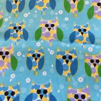 Flannel/Owls on aqua background cotton fabric