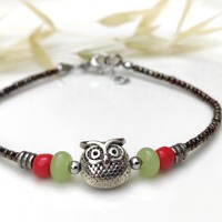 Bracelet hibou, bracelet de perles, bracelet boh&egrave;me