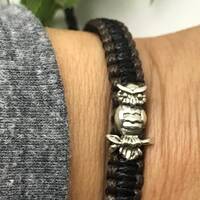 Sterling Silver Owl Bracelet: Hand Braided Nylon, Adjustable Wildlife Jewelry