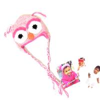 Baby Owl Hat, Crochet, Ear Flap, Pink, Newborn, Girl, Children,,