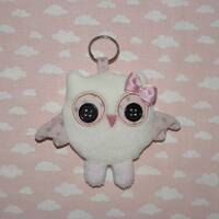 Porte clés hibou, chouette écru, rose étoiles argent, déco de sac, porte