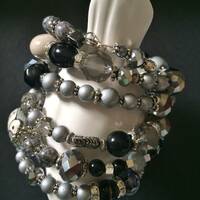 Free Bird Gray Owl beaded Boho Bohemian Memory Wire Wrap Bracelet
