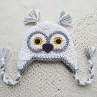 White and Grey Snow Owl Crochet Hat - Winter Hat - Photo Prop - Owl Hat - Animal Hat - Available in 