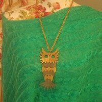 Mixed metal copper bronze owl necklace mod boho chic 70s era