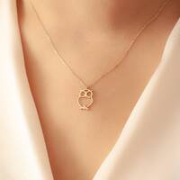 14k 18k Solid Gold Owl Diamond Necklace, Diamond Night Owl Pendant Necklace, Dainty Gold Owl Necklac