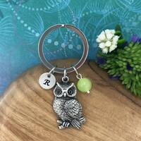 Owl Keychain, Owl Charm, Personalised Initial Charm, Natural Gemstone Charm, Owl Keyring, Australian