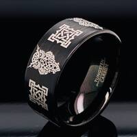 Celtic Owl Tungsten Ring - 9mm Black Brushed Band - Personalized Engraving