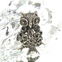 Silvertone Owl Brooch: Vintage Boho Figural Jewelry
