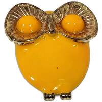 Handsome Little Owl Brooch, Inventive Yellow Enamel Owl Brooch Pin, Bohemian Babe Vintage Owl Brooch