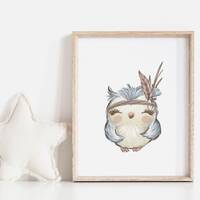 Nursery Prints, Nursery Wall Art, Owl Art Print, Animal Print, Feather Print, Watercolor Print, Art 