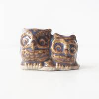 Vintage brown pottery  pair of owls, Brown owl figurine