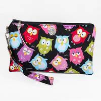 Owl Wristlet Purse, Owl Lover Wristlet Purse, Rhinestone, Clutch, Makeup Bag, Phone Holder, Gift For