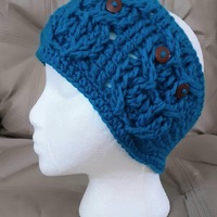 Crocheted Owl Headband, Sky Blue Winter Ear Warmer