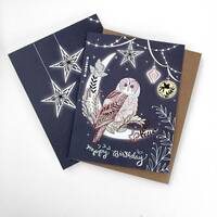 Owl Birthday Card - owl lantern greeting card, owl card, paper lanterns, pretty birthday cards, star