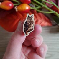 Owl pin: Guardian of the forest, wood pin