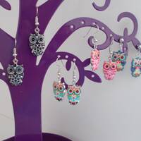 Boucles d'oreille HIBOUX &eacute;maill&eacute;s choix 5 couleurs