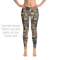 OWL Leggings, Capri, Plus, Kids, Shorts, Joggers, Hoot, Owls, Leaves, Feathers, Woodland Creatures, 