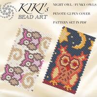 Pattern, peyote pen cover Night owl Funky owls animal peyote pattern for pen wrap - pattern set for 