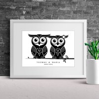 Owl Selfie personalised print, Owls, Owl, Couples print, Love print, Engagement print, Wedding print