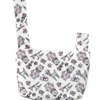 Japanese Knot Bag - Large - White Flannel Forest Friends - White with Gray Dots Lining - Crafter, Sa