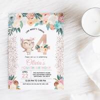 EDITABLE Invitation, Fourth Birthday Invitation, Owl Birthday Invite, Owl, 4th Birthday, Printable B