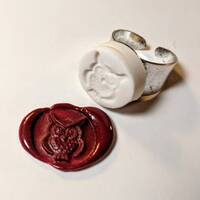 Wise Owl Wax Seal Signet Ring handmade using vitrified porcelain in silver tone or antique bronze fi