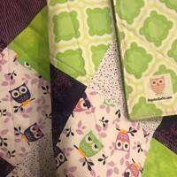 Modern Baby Quilt, Purple and Green Owls Quilt with Lavendar Thread, Gender Neutral Quilt, Crib Quil
