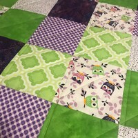 Modern Baby Quilt, Purple and Green Owls Quilt with Green Thread, Gender Neutral Quilt, Crib Quilt,