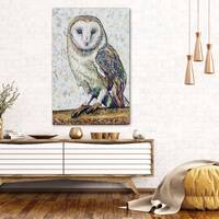 Owl painting, colorful owl art, owl on large canvas or matted print, acrylic pointillism art, owl wa