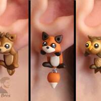 Forest animals earrings: Deer, Fox or Owl, 100 % Handmade.