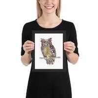 Wize Brown Owl Print of Original Watercolor and Ink Character Framed poster for Nursery or childs be