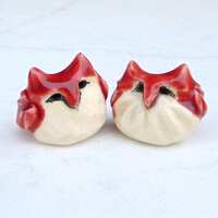 Red Owl Terrarium Figurines (set of 2) - Ceramic Owl Miniature - Pottery Owl - Terrarium Miniature -